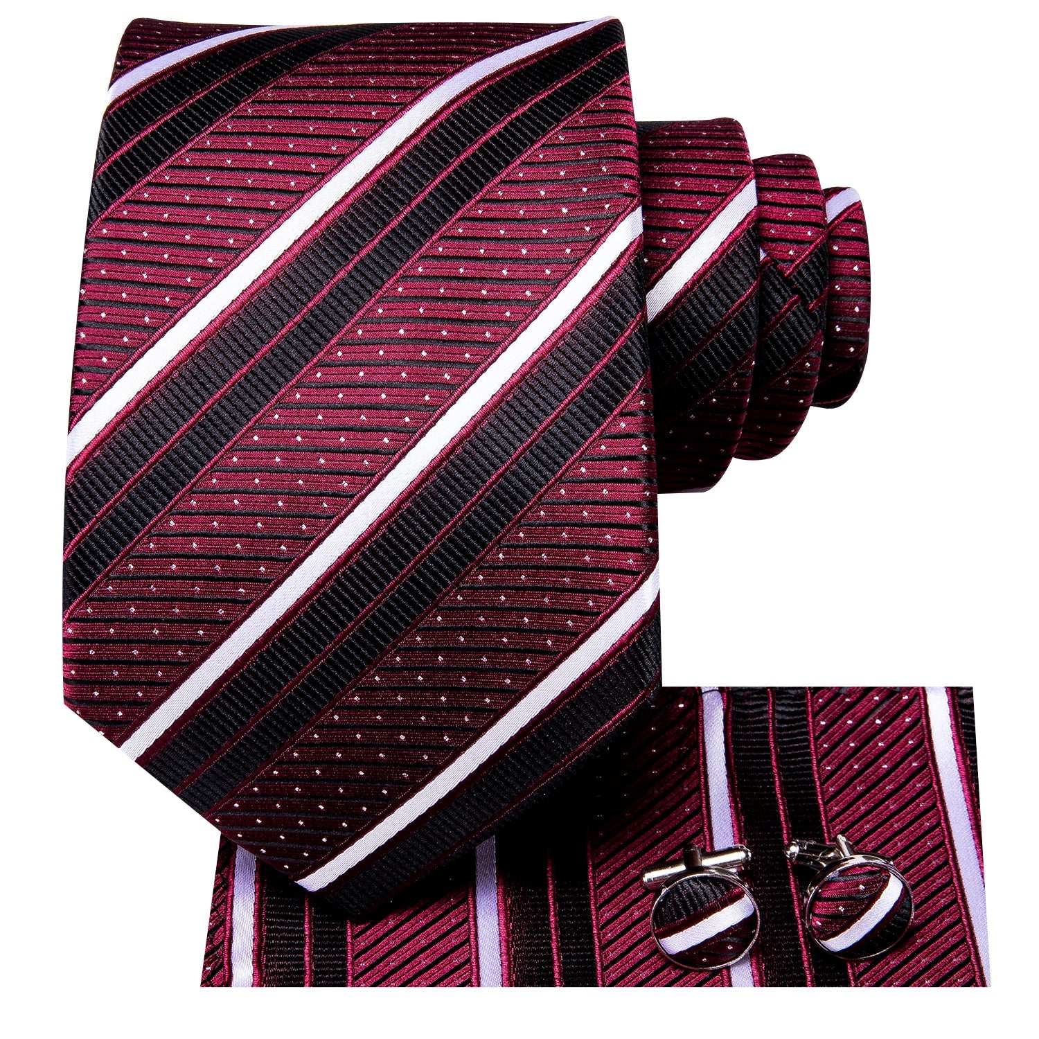 GentCrest Black Striped Tie Hanky Cufflinks Set - Image 2