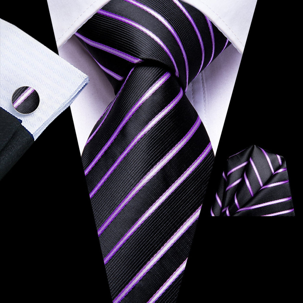 GentCrest Black Striped Tie Hanky Cufflinks Set - Image 1