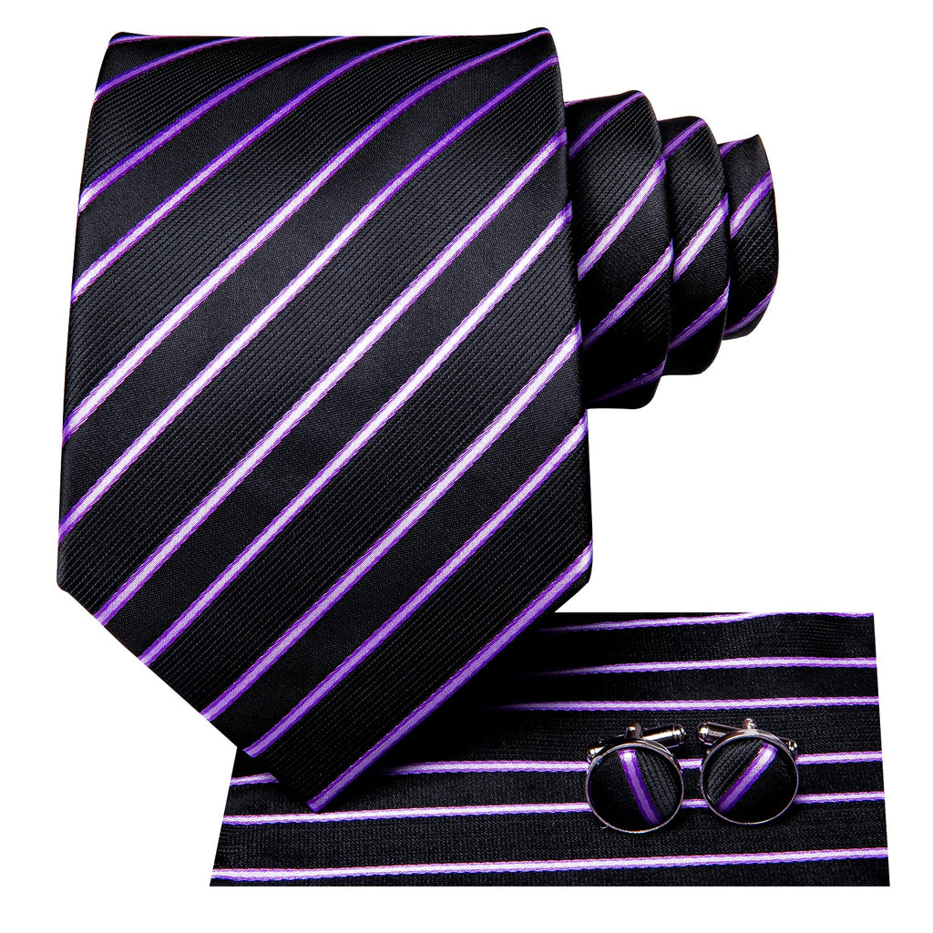 GentCrest Black Striped Tie Hanky Cufflinks Set - Image 2