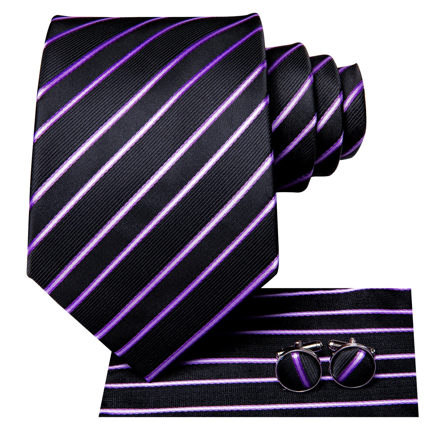 GentCrest Black Striped Tie Hanky Cufflinks Set - Image 2