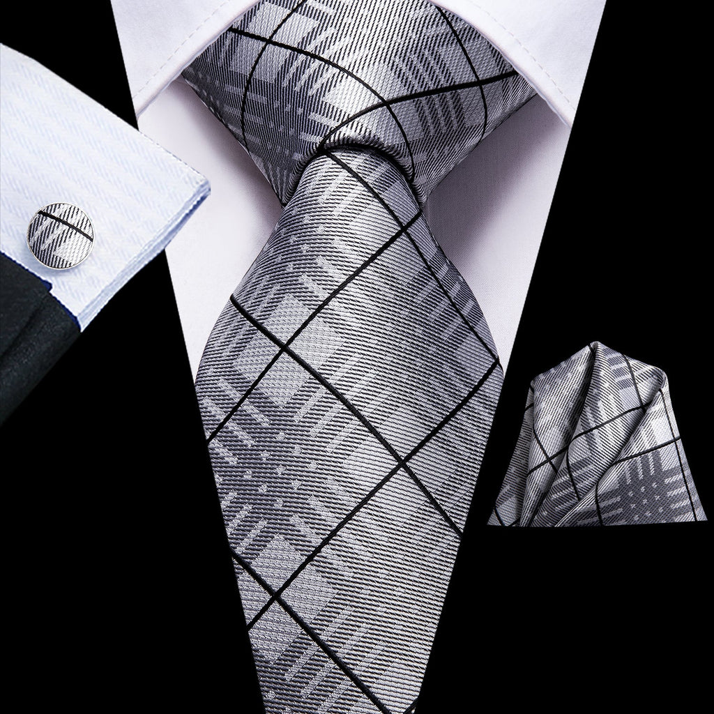 GentCrest Black Plaid Tie Hanky Cufflinks Set - Image 1