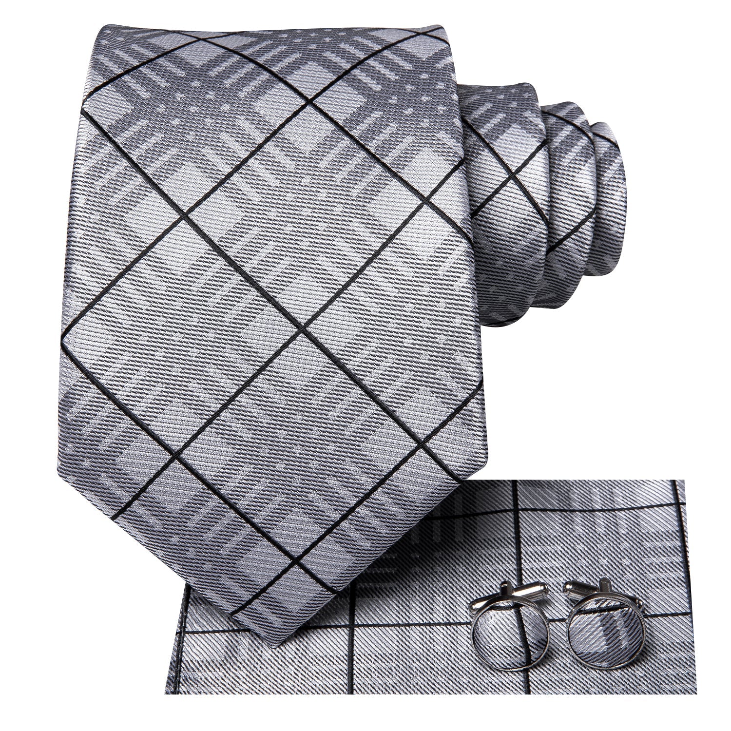 GentCrest Black Plaid Tie Hanky Cufflinks Set - Image 2