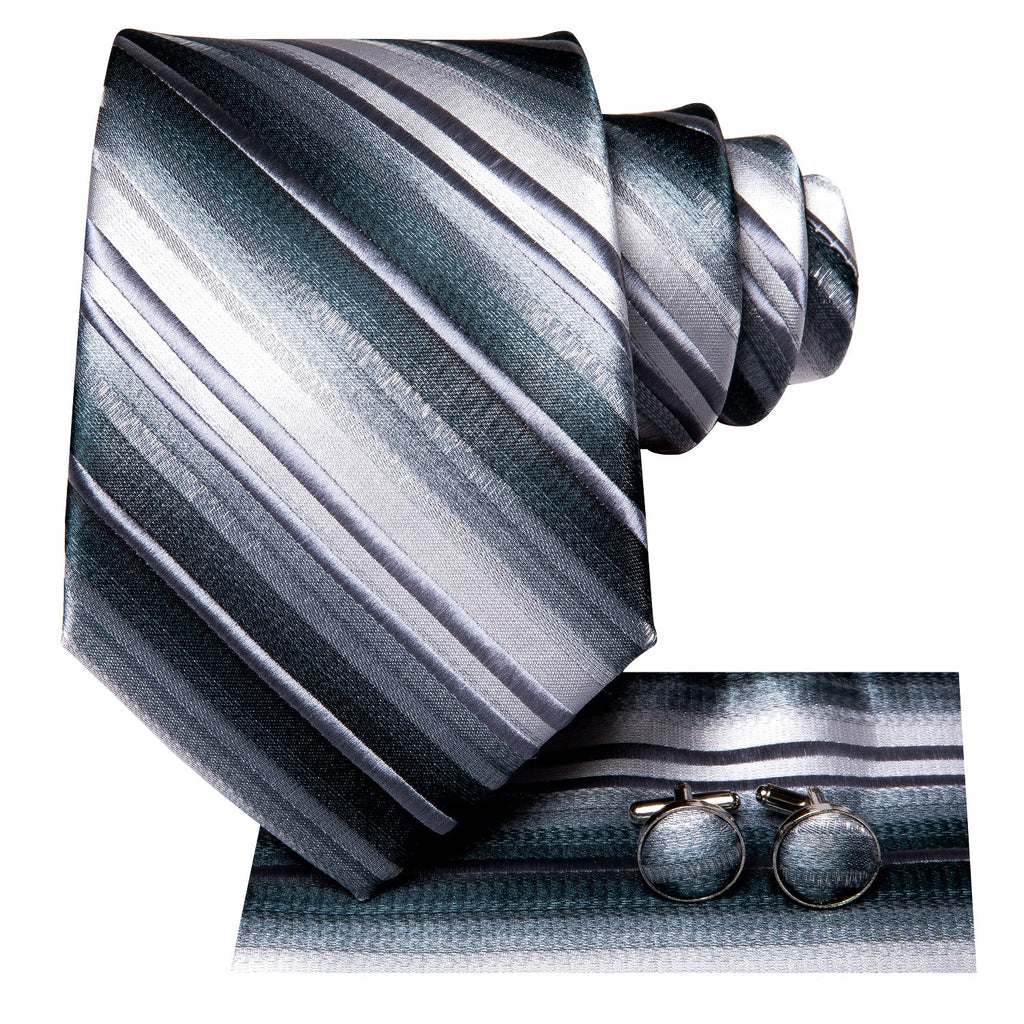 GentCrest Green Striped Tie Hanky Cufflinks Set - Image 2