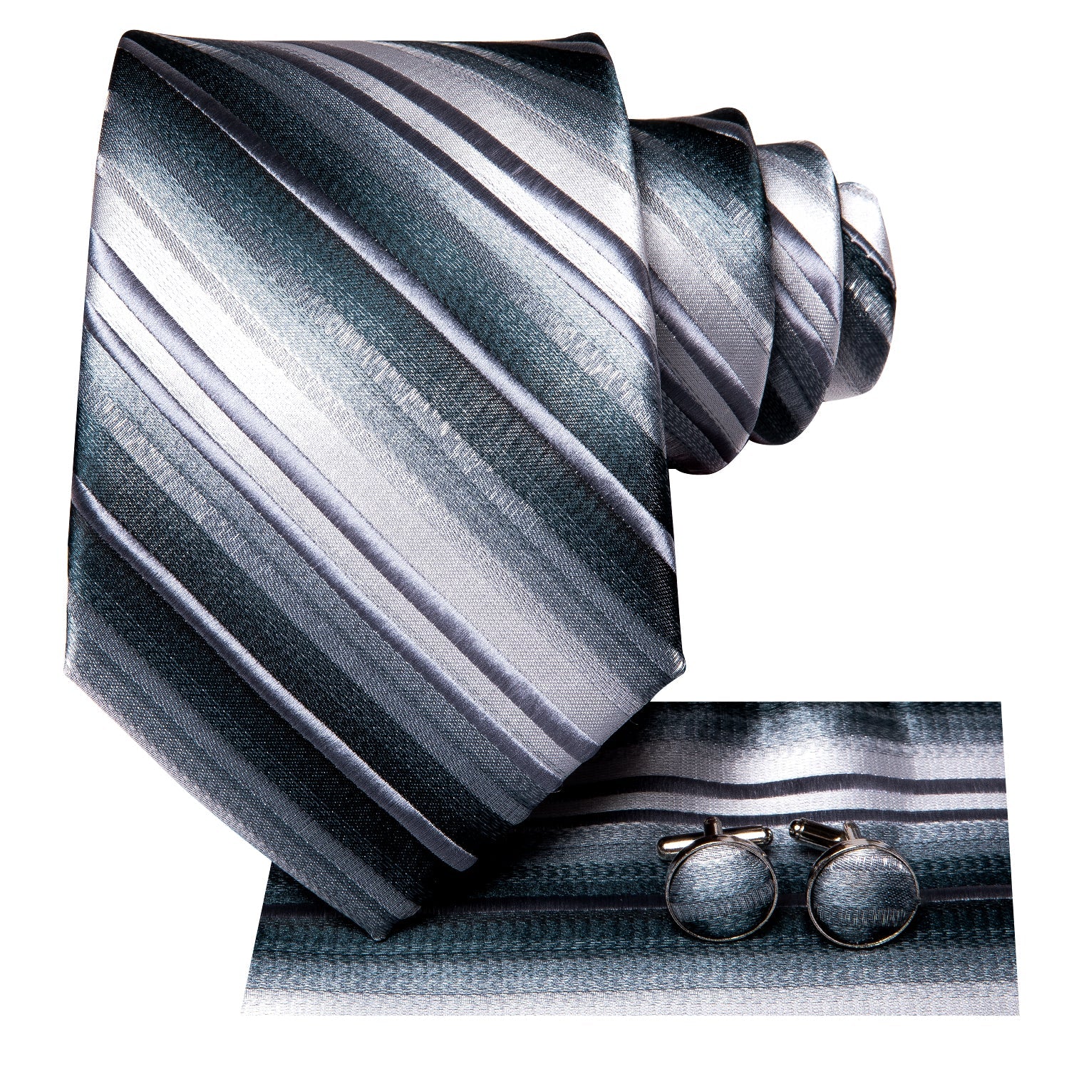 GentCrest Green Striped Tie Hanky Cufflinks Set - Image 2