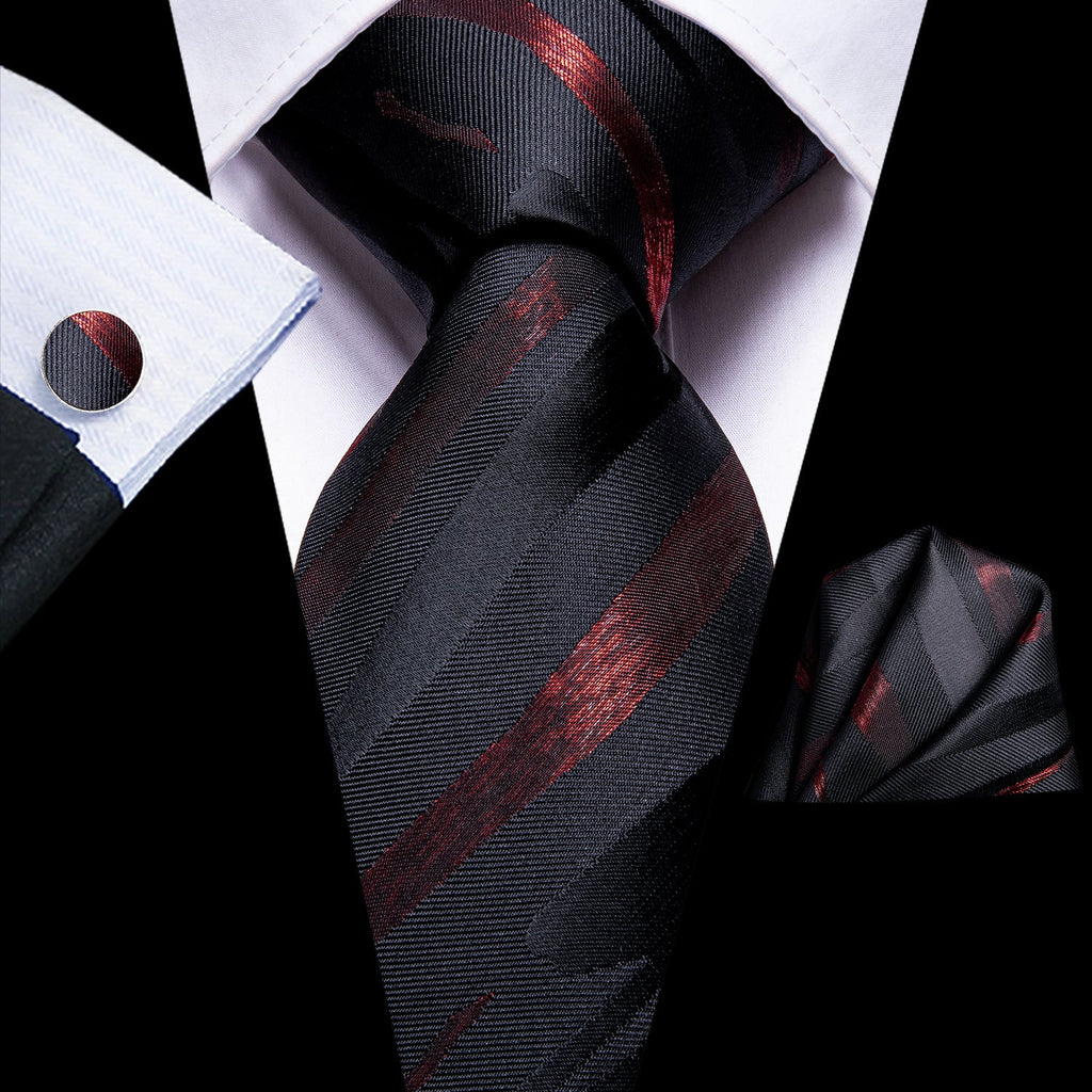 GentCrest Black Striped Tie Hanky Cufflinks Set - Image 1