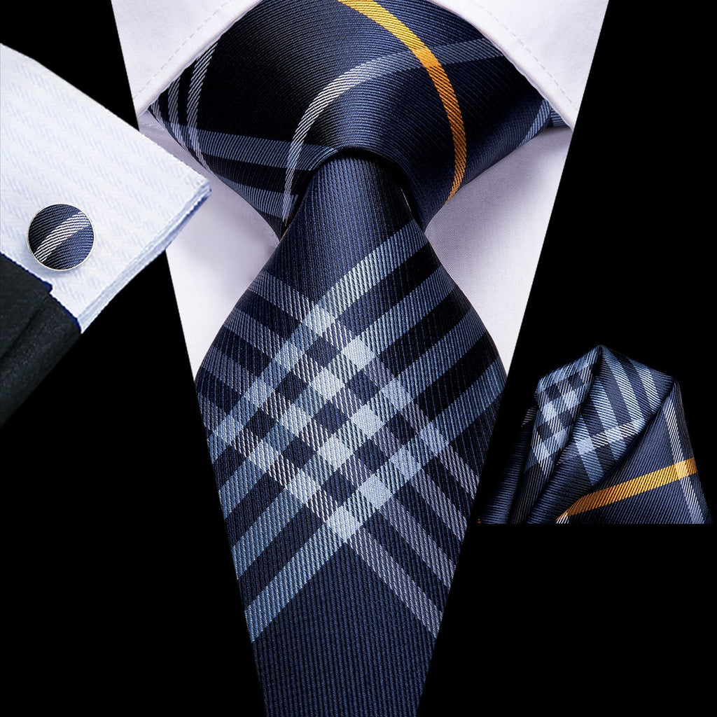 GentCrest Blue Plaid Tie Hanky Cufflinks Set - Image 1
