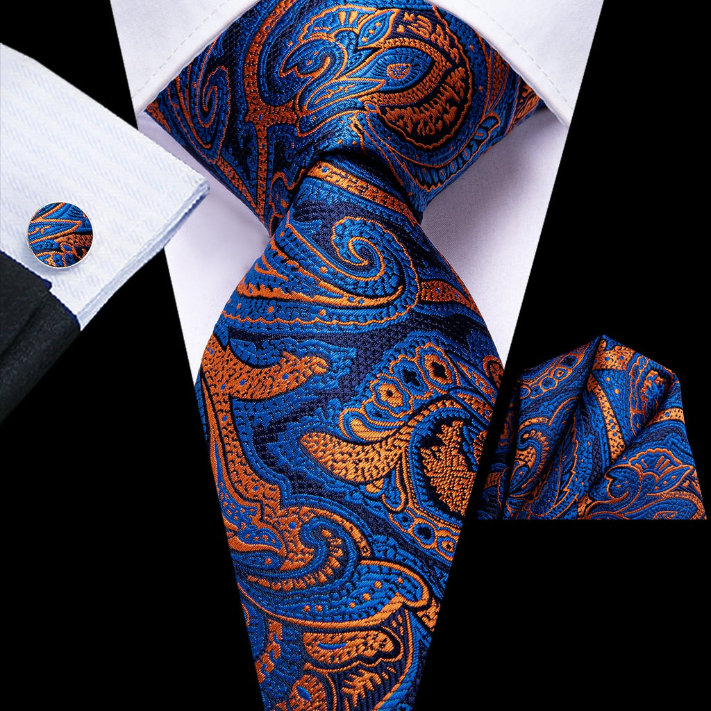 GentCrest Blue Paisley Tie Hanky Cufflinks Set - Image 1
