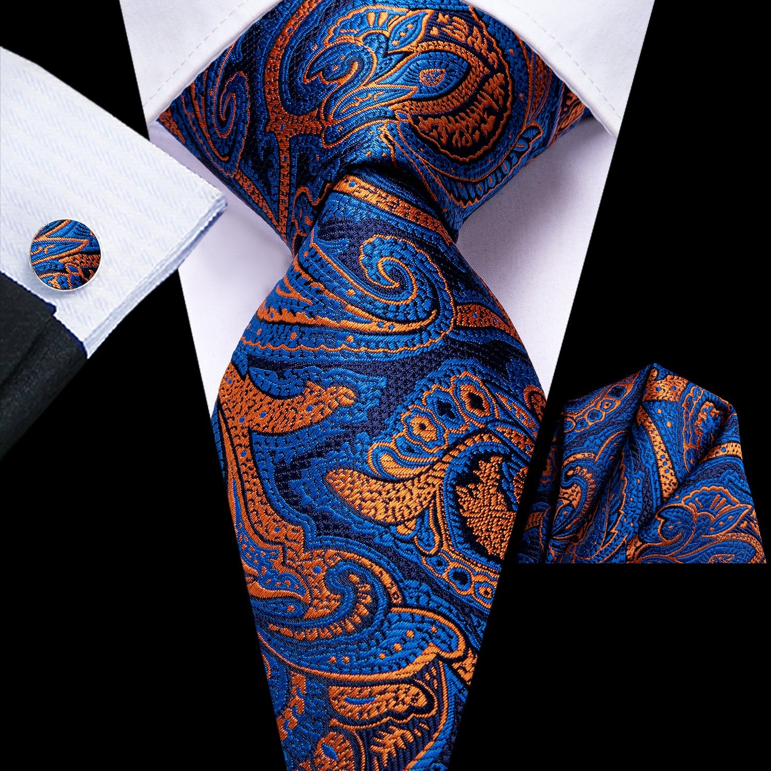 GentCrest Blue Paisley Tie Hanky Cufflinks Set - Image 1