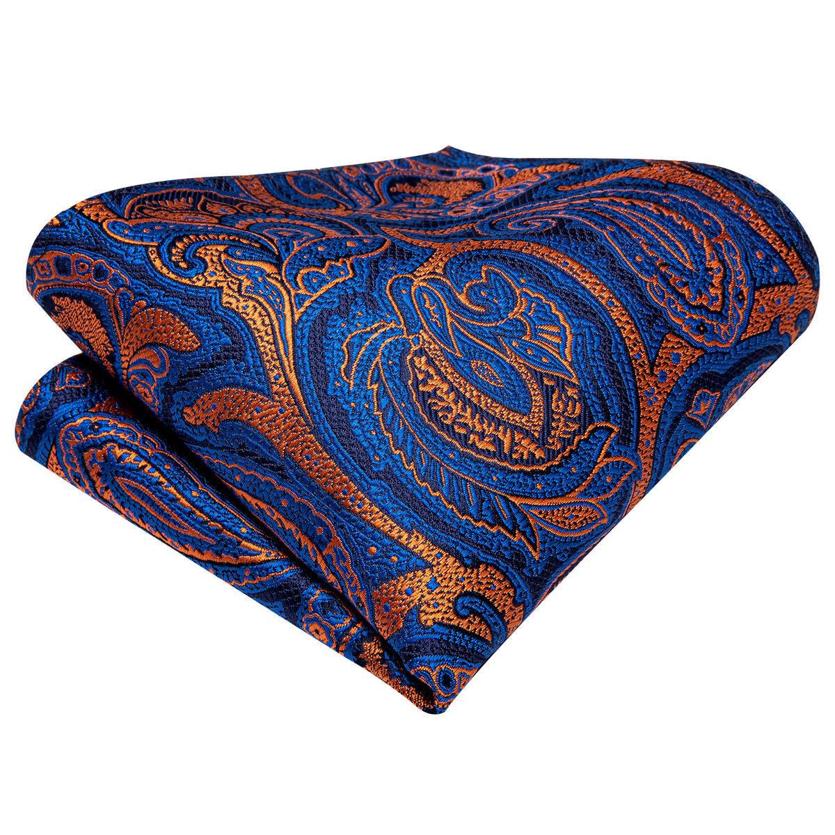 Blue and Orange Paisley Silk Tie Set - GentCrest - View 5