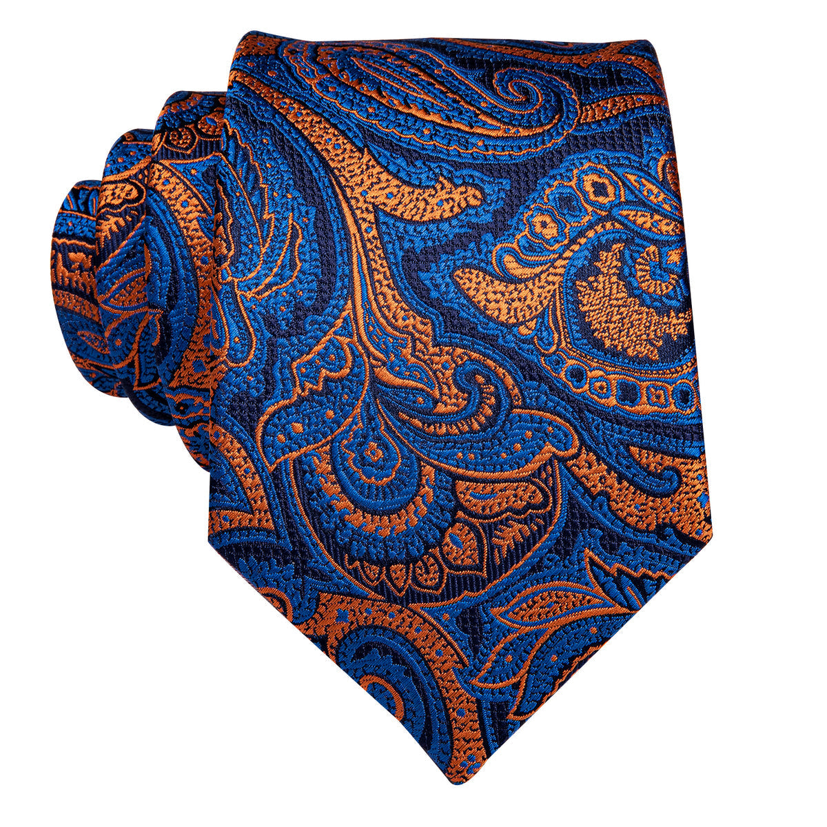 Blue and Orange Paisley Silk Tie Set - GentCrest - View 4