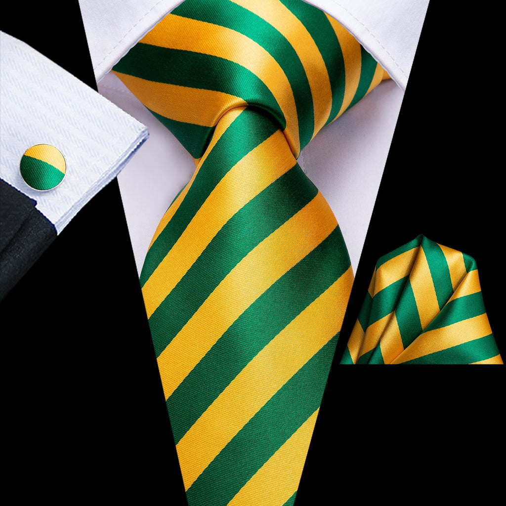 GentCrest Green Striped Tie Hanky Cufflinks Set - Image 1