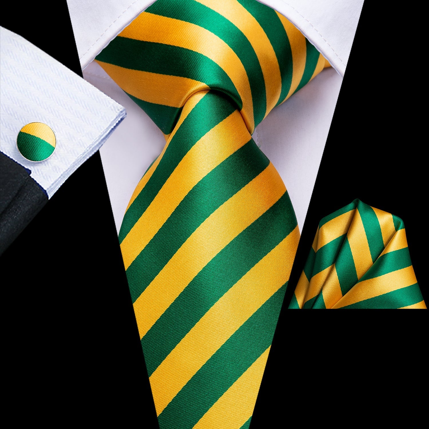 GentCrest Green Striped Tie Hanky Cufflinks Set - Image 1