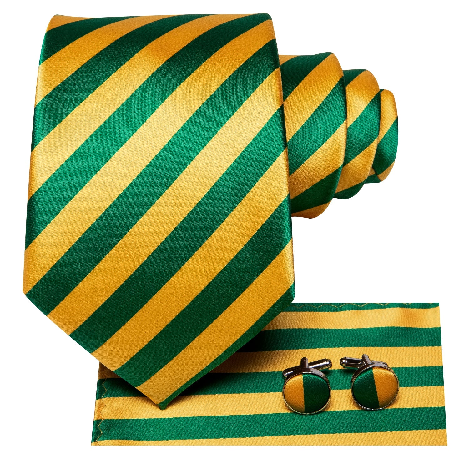 GentCrest Green Striped Tie Hanky Cufflinks Set - Image 2