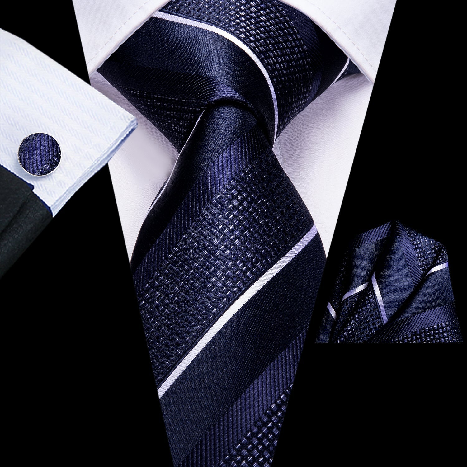 GentCrest Blue Striped Tie Hanky Cufflinks Set - Image 1
