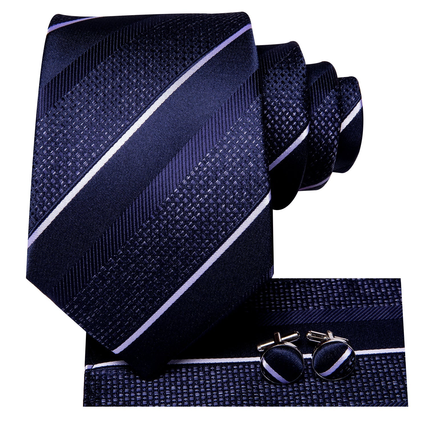 GentCrest Blue Striped Tie Hanky Cufflinks Set - Image 2