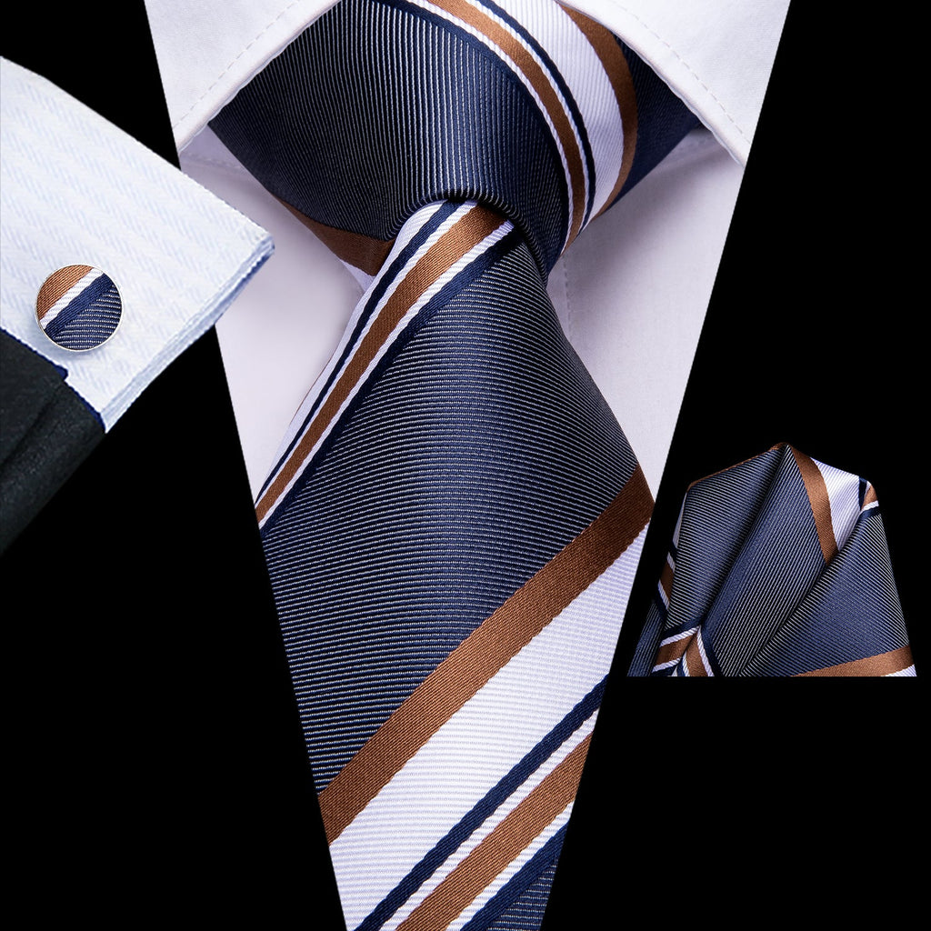 GentCrest Blue Striped Tie Hanky Cufflinks Set - Image 1