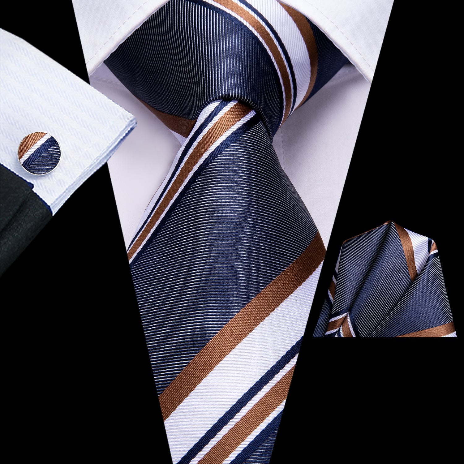 GentCrest Blue Striped Tie Hanky Cufflinks Set - Image 1