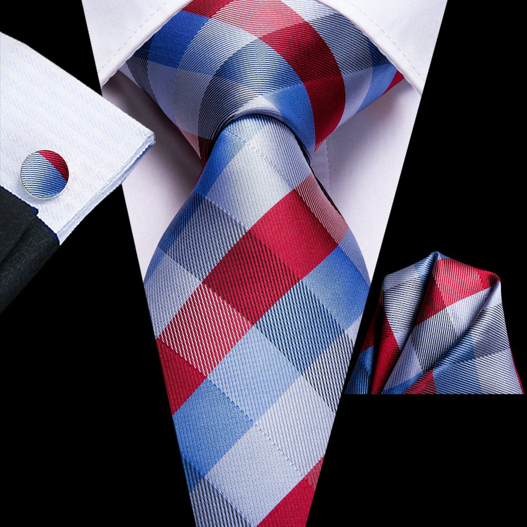 GentCrest Blue Plaid Tie Hanky Cufflinks Set - Image 1