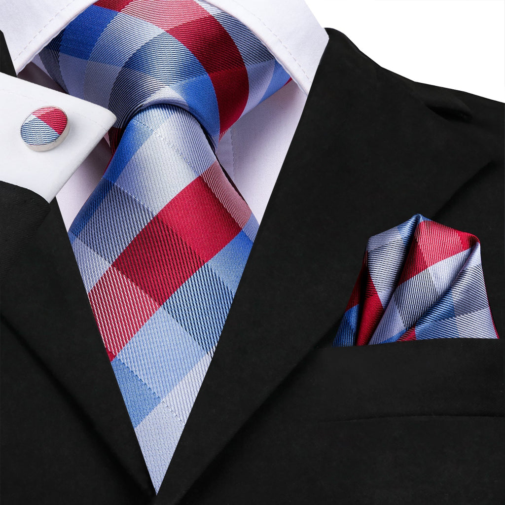 GentCrest Blue Plaid Tie Hanky Cufflinks Set - Image 6