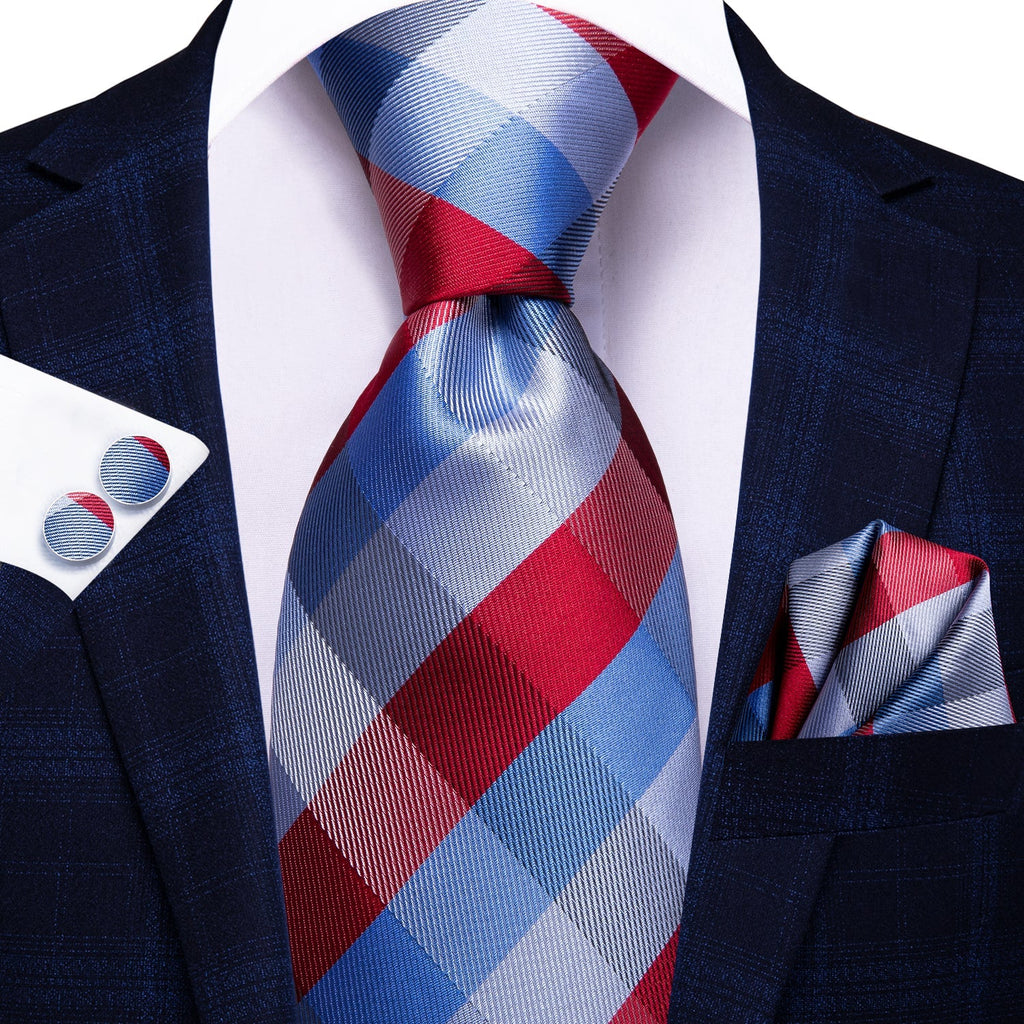GentCrest Blue Plaid Tie Hanky Cufflinks Set - Image 7