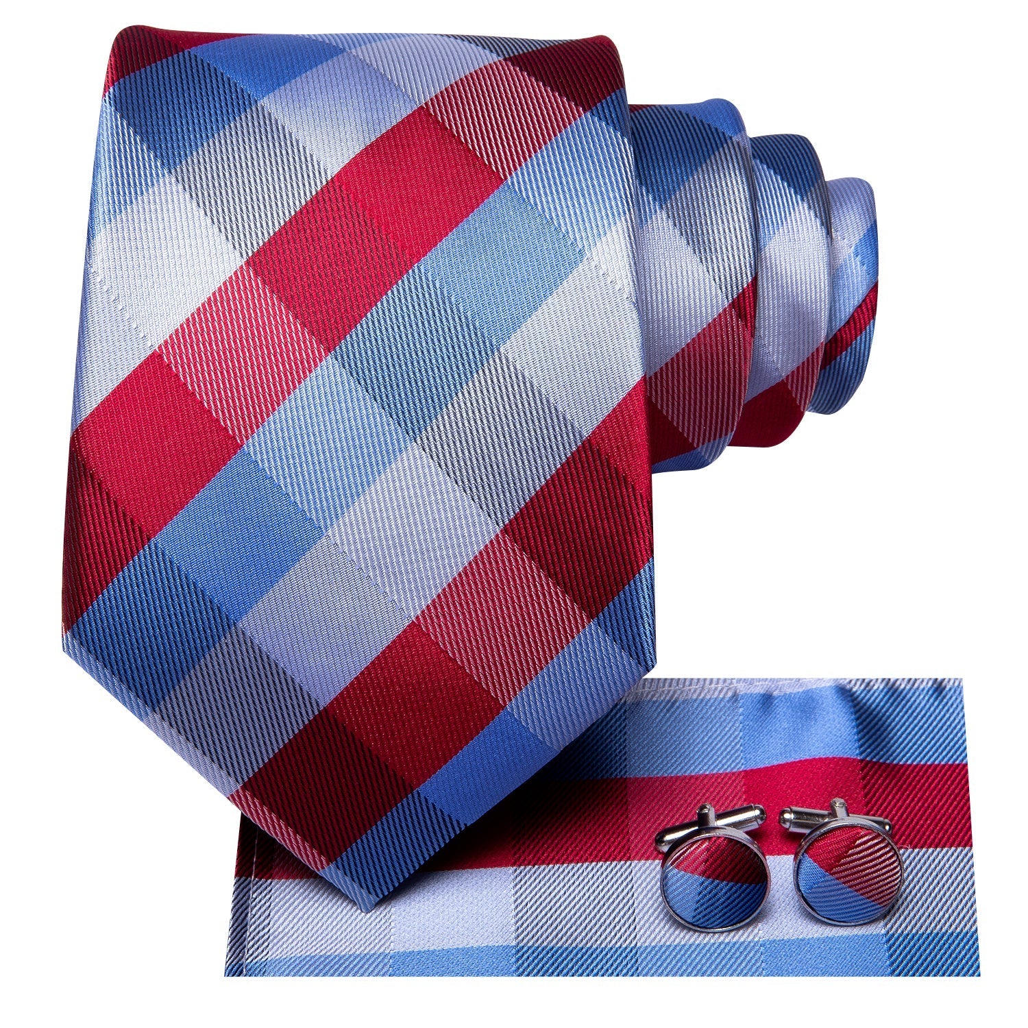 GentCrest Blue Plaid Tie Hanky Cufflinks Set - Image 3