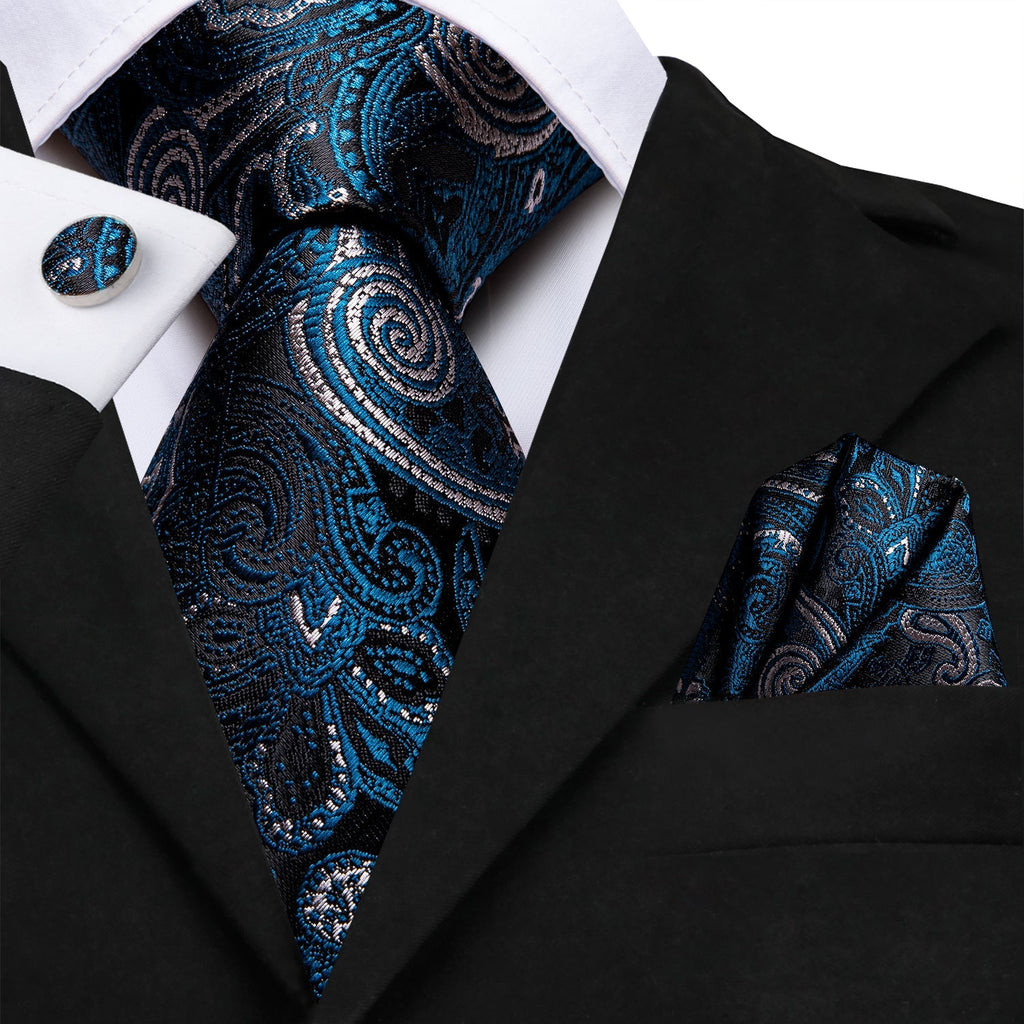 GentCrest Black Paisley Tie Hanky Cufflinks Set - Image 6