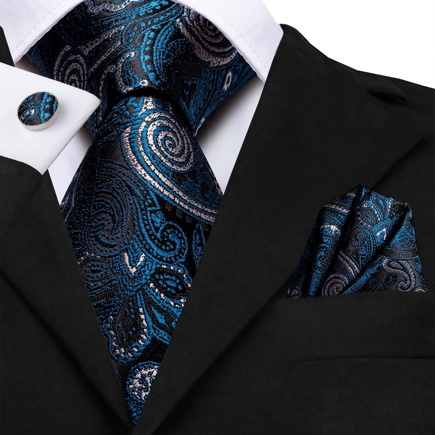 GentCrest Black Paisley Tie Hanky Cufflinks Set - Image 6