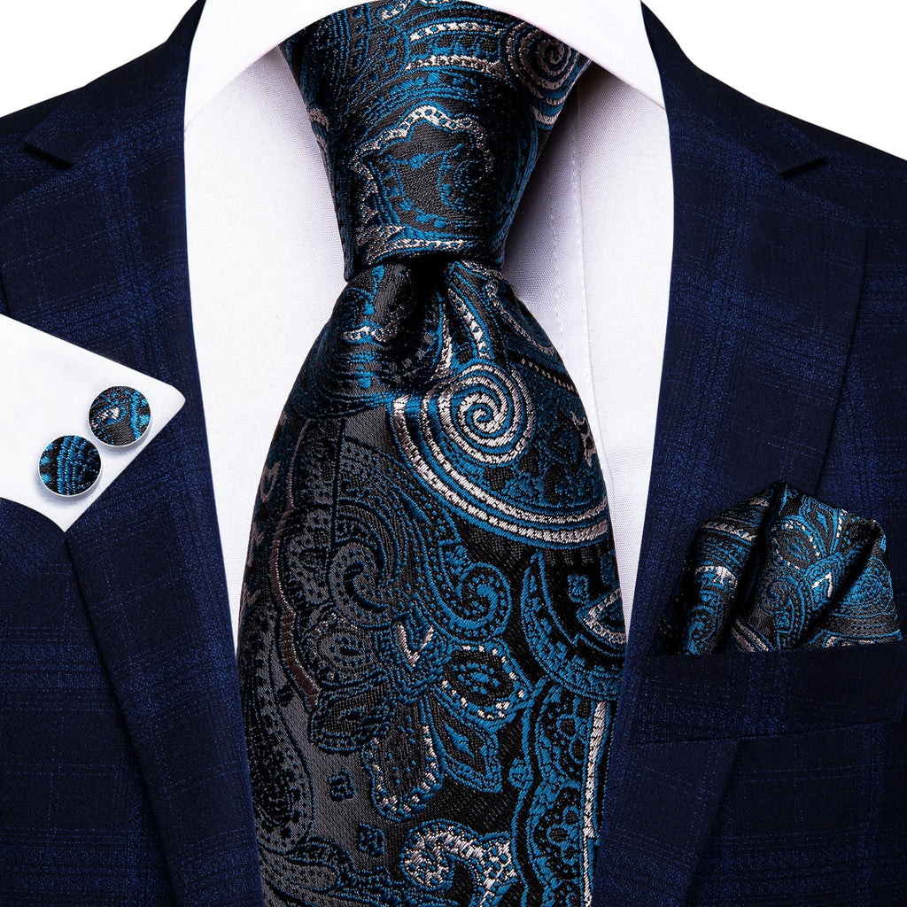 GentCrest Black Paisley Tie Hanky Cufflinks Set - Image 7