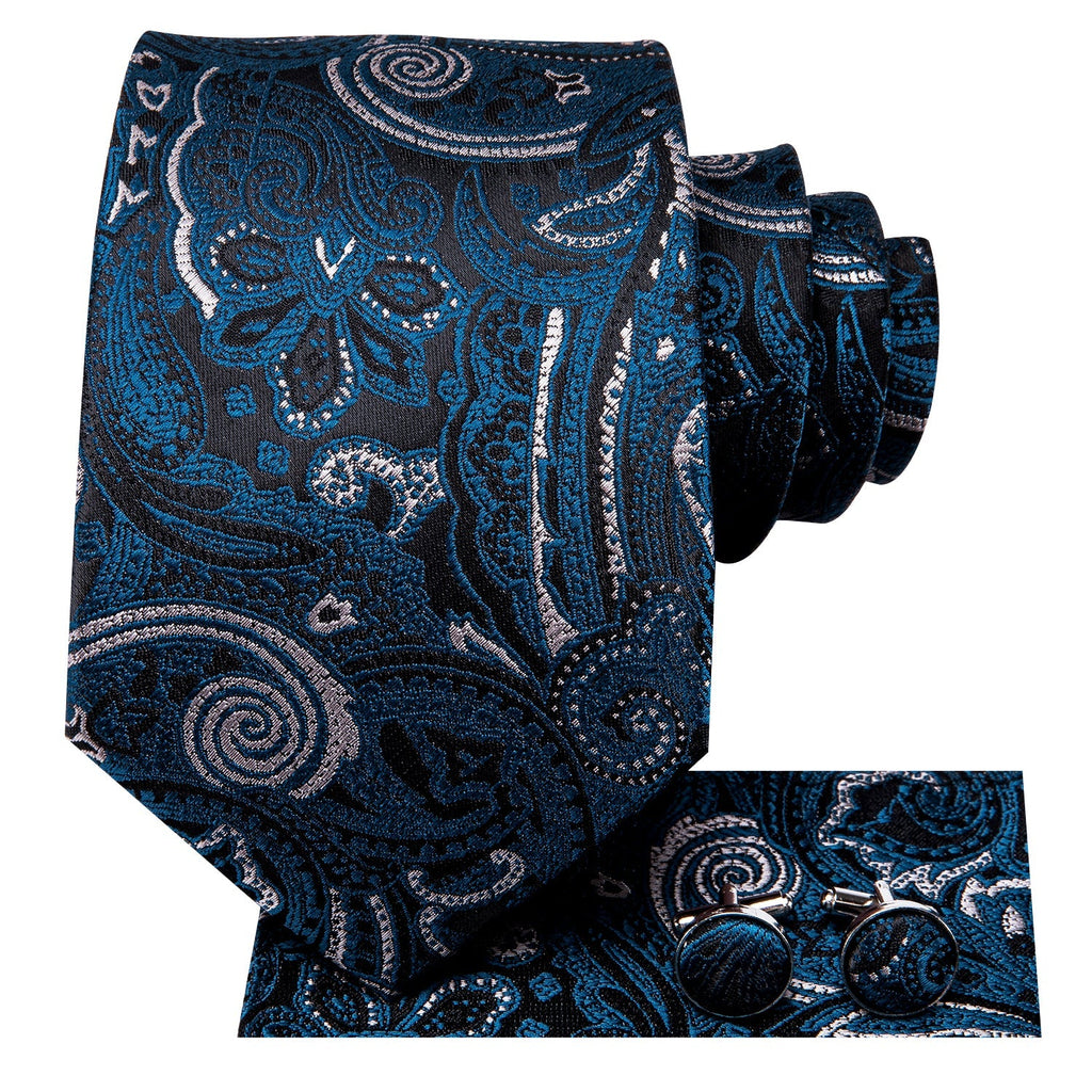 GentCrest Black Paisley Tie Hanky Cufflinks Set - Image 3