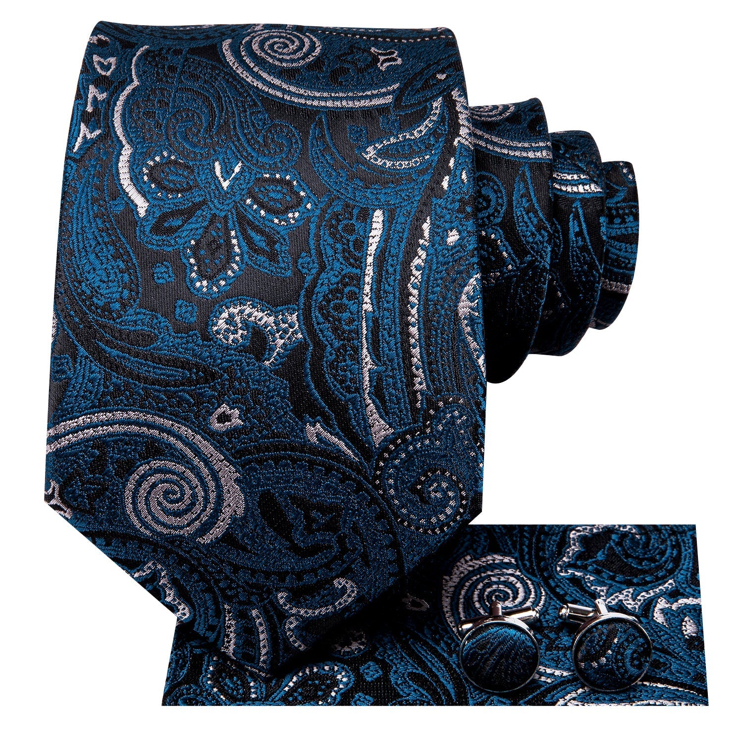 GentCrest Black Paisley Tie Hanky Cufflinks Set - Image 3