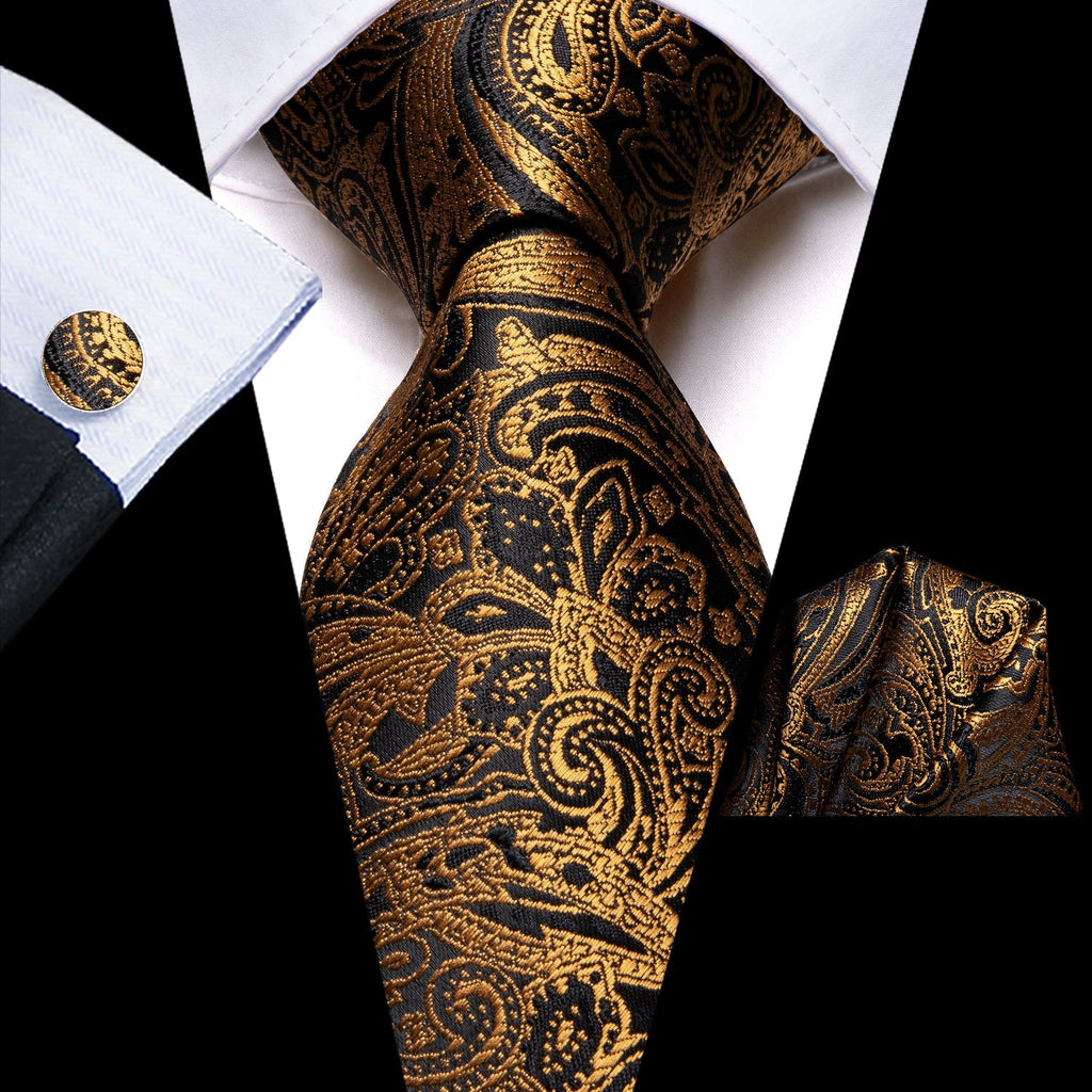 GentCrest Black Floral Tie Hanky Cufflinks Set - Image 2