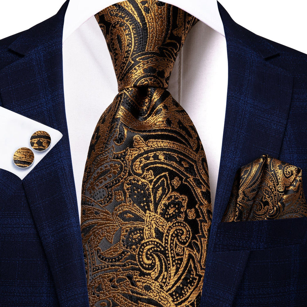 GentCrest Black Floral Tie Hanky Cufflinks Set - Image 1