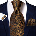 GentCrest Black Floral Tie Hanky Cufflinks Set - Image 1
