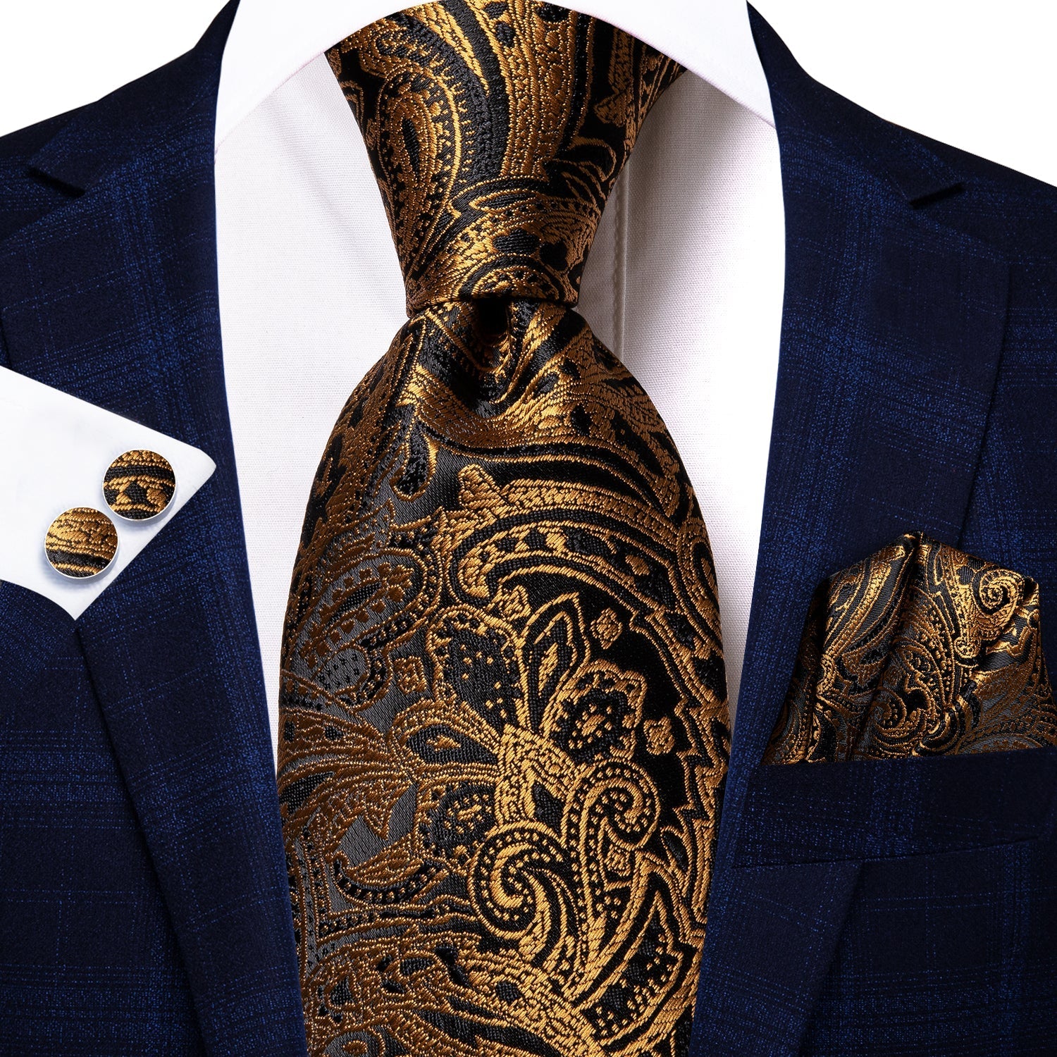 GentCrest Black Floral Tie Hanky Cufflinks Set - Image 1