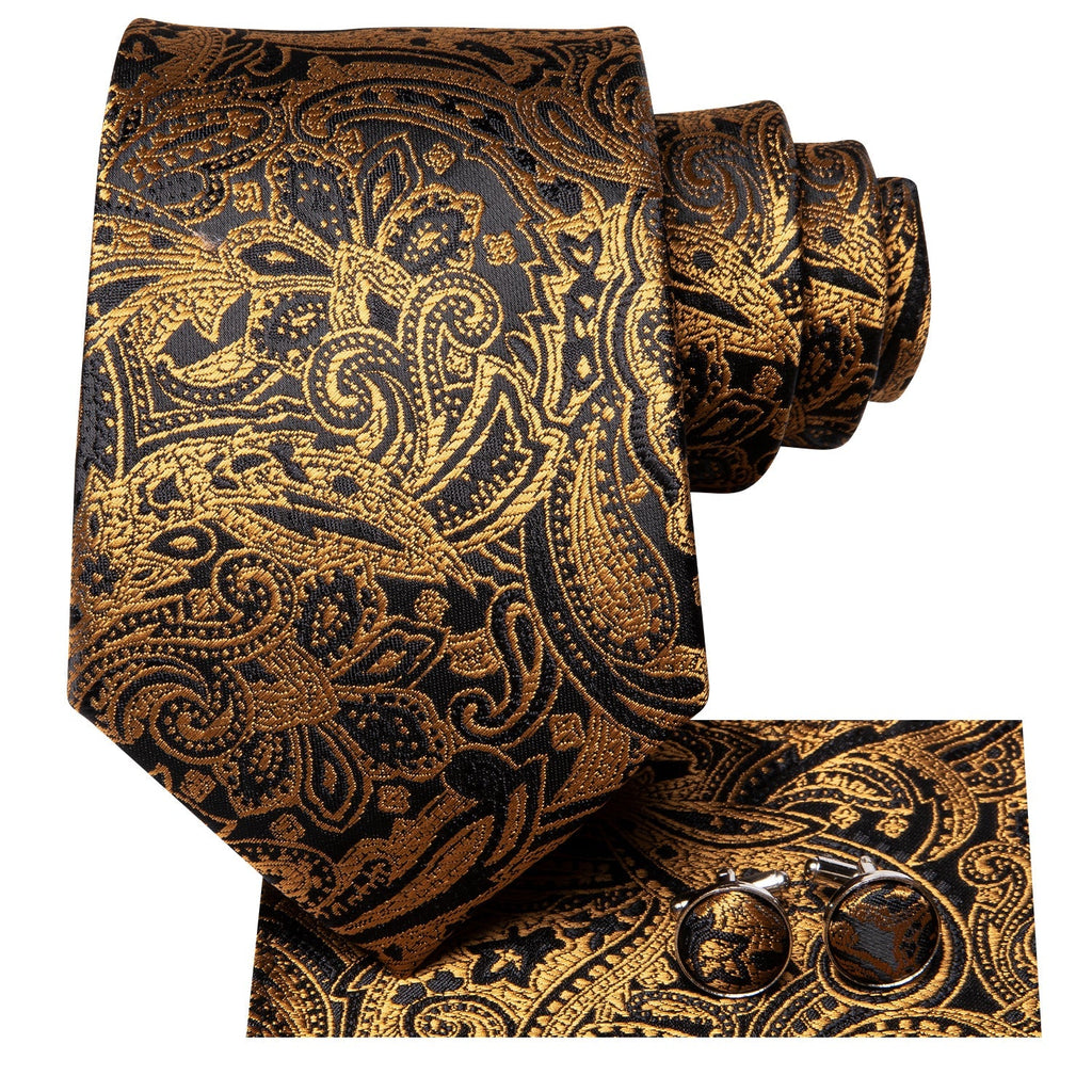 GentCrest Black Floral Tie Hanky Cufflinks Set - Image 4