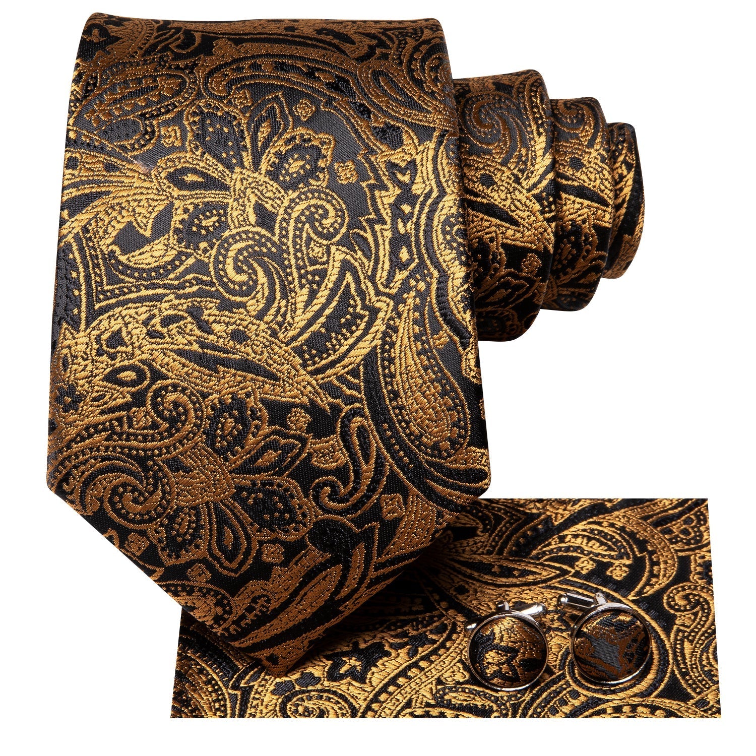 GentCrest Black Floral Tie Hanky Cufflinks Set - Image 4