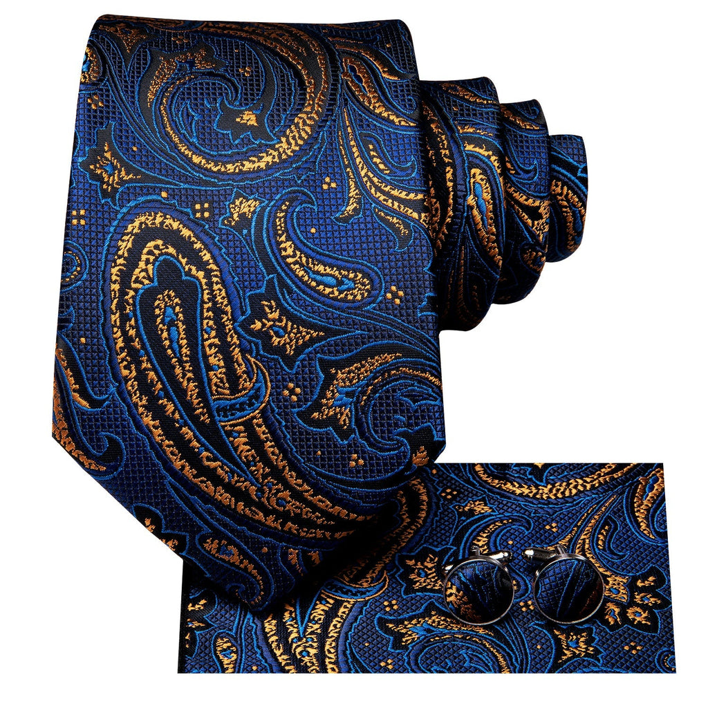 Blue and Gold Paisley Silk Tie Set - GentCrest - View 2