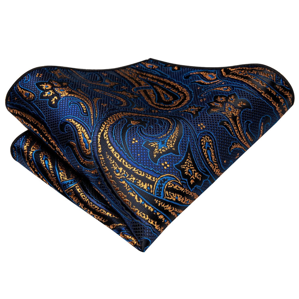 Blue and Gold Paisley Silk Tie Set - GentCrest - View 4