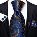 Blue and Gold Paisley Silk Tie Set - GentCrest