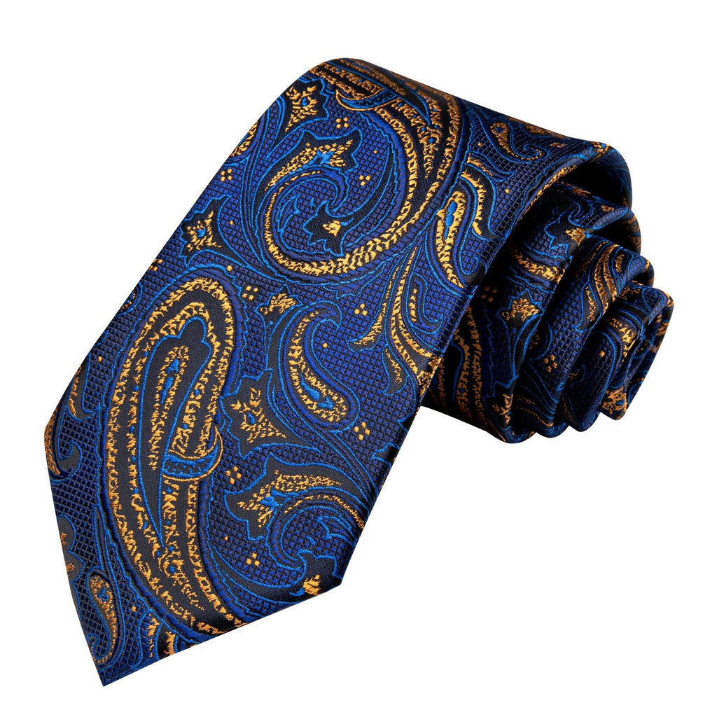 Blue and Gold Paisley Silk Tie Set - GentCrest - View 3
