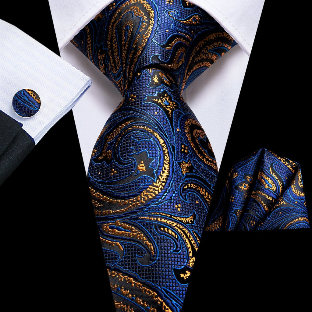 Blue and Gold Paisley Silk Tie Set - GentCrest - View 5