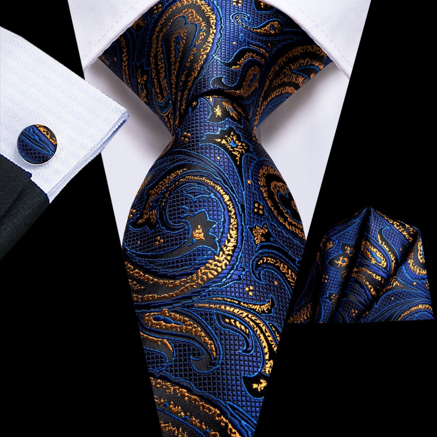 Blue and Gold Paisley Silk Tie Set - GentCrest - View 5