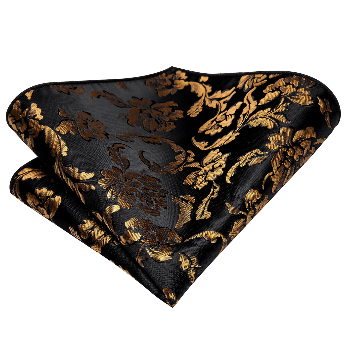 Black & Gold Floral Silk Tie Set - GentCrest - View 4