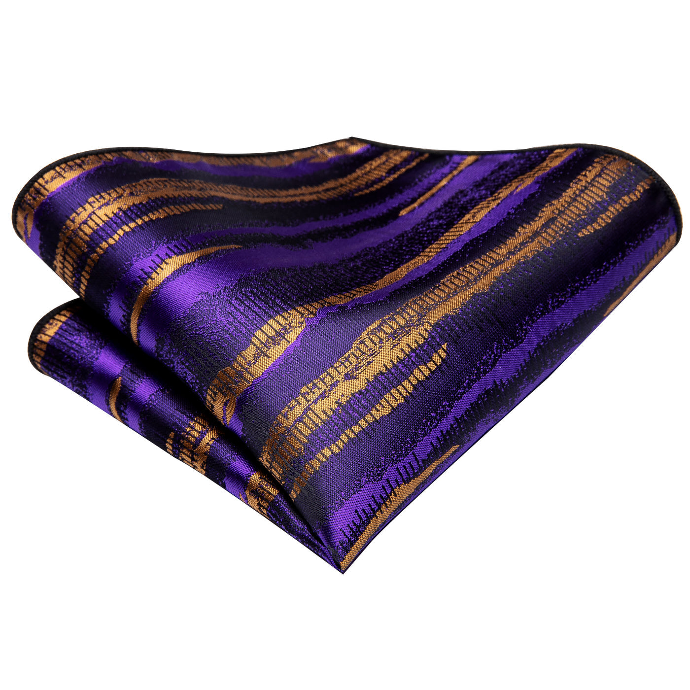 Purple and Gold Striped Silk Tie Set - GentCrest - View 4