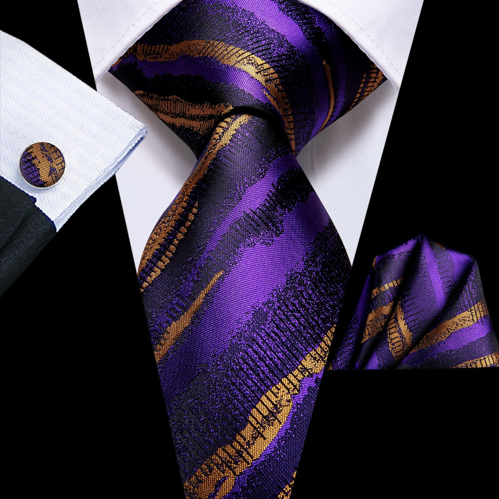 GentCrest Purple Striped Tie Hanky Cufflinks Set - Image 1
