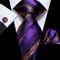 GentCrest Purple Striped Tie Hanky Cufflinks Set - Image 1