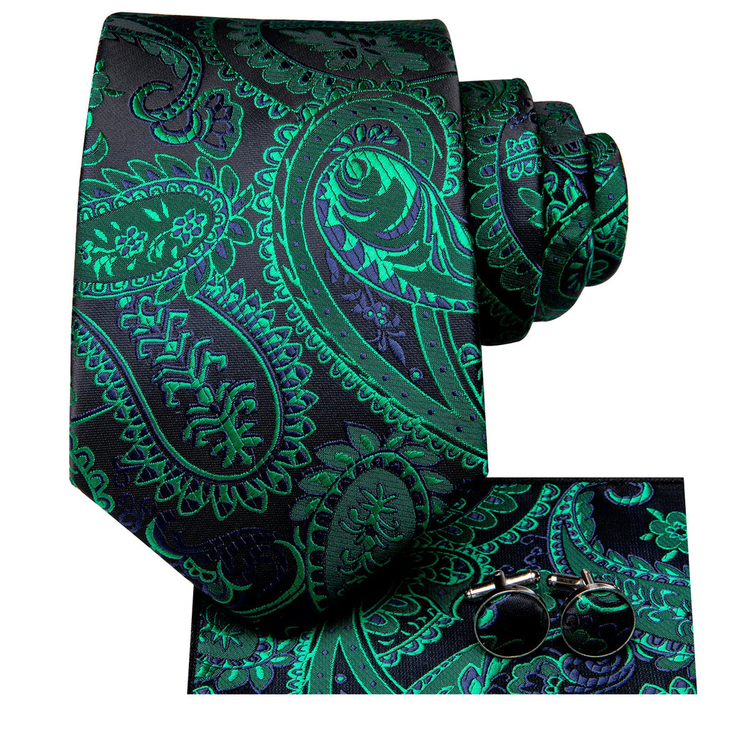 GentCrest Black Paisley Tie Hanky Cufflinks Set - Image 3