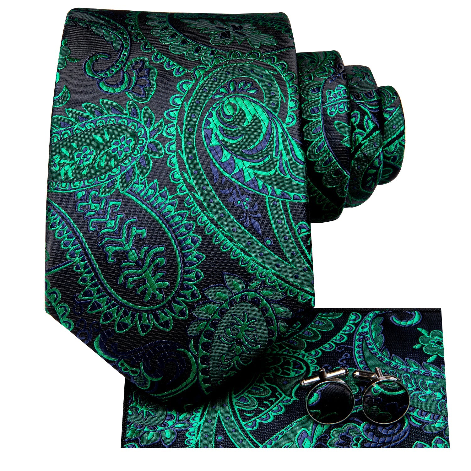 GentCrest Black Paisley Tie Hanky Cufflinks Set - Image 3