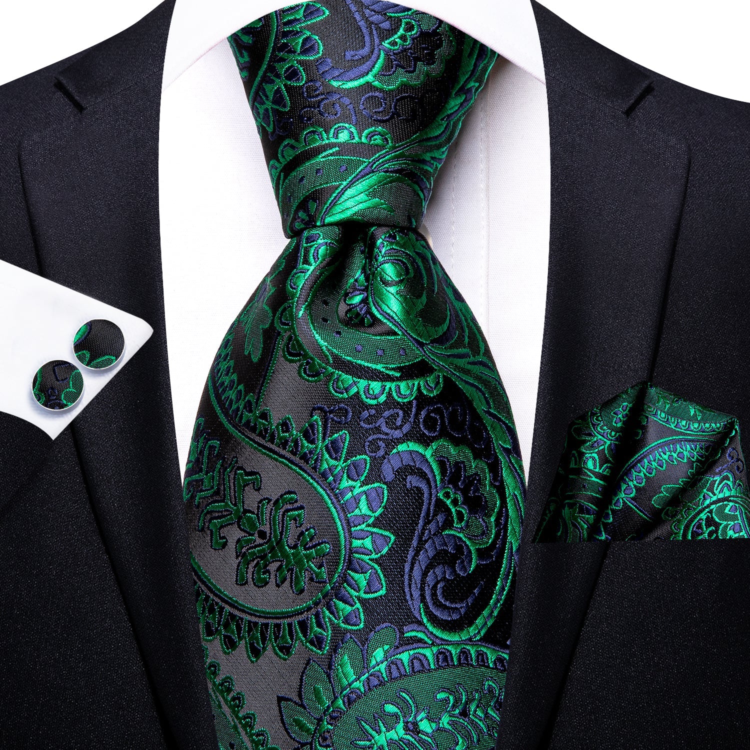 GentCrest Black Paisley Tie Hanky Cufflinks Set - Image 2