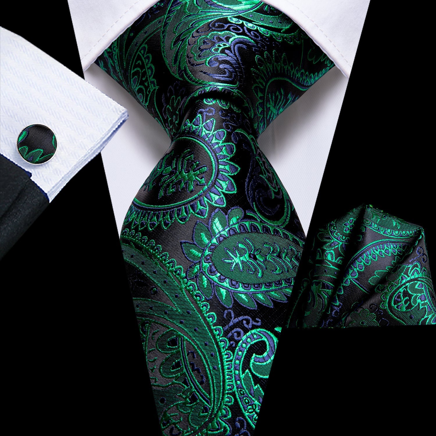 GentCrest Black Paisley Tie Hanky Cufflinks Set - Image 1